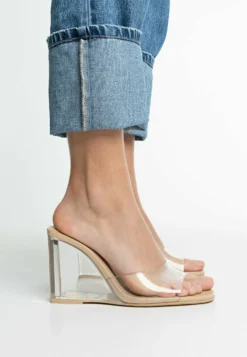 Stradivarius Vinyl High - Mules À Talons - Nude